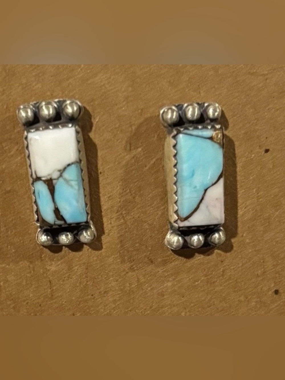 NWT Sterling Silver Turquoise Cotton Candy Rectangular Stud Earrings